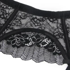 Sexy Schwarze Spitzen-Garter-Panty mit Schleife & Metall-Clips, 88% Nylon, 12% Spandex
