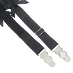 Sexy Schwarze Spitzen-Garter-Panty mit Schleife & Metall-Clips, 88% Nylon, 12% Spandex