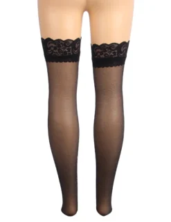 Sexy Schwarze Spitzenstrümpfe mit Perlmutt-Glanz & Silikonband, 88% Nylon, 12% Spandex