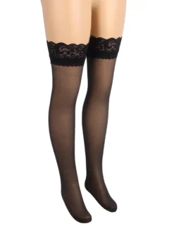 Sexy Schwarze Spitzenstrümpfe mit Perlmutt-Glanz & Silikonband, 88% Nylon, 12% Spandex