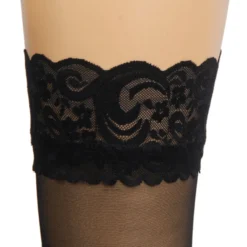 Sexy Schwarze Spitzenstrümpfe mit Silikonband, 88% Nylon, 12% Spandex, verführerisch