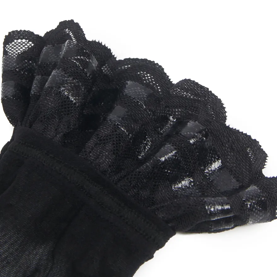 Sexy Schwarze Spitzenstrümpfe mit Silikonband, 88% Nylon, 12% Spandex, verführerisch