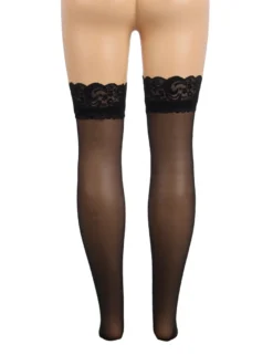 Sexy Schwarze Spitzenstrümpfe mit Silikonband, 88% Nylon, 12% Spandex, verführerisch
