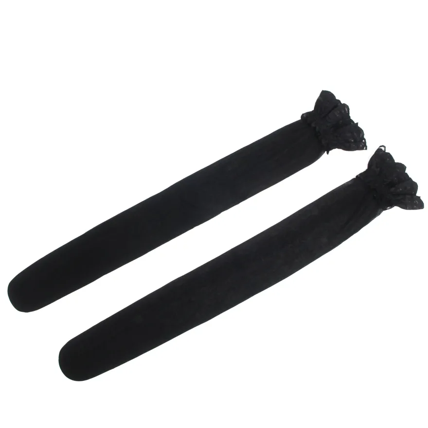 Sexy Schwarze Spitzenstrümpfe mit vertikaler Linie & Silikonband, 88% Nylon, 12% Spandex