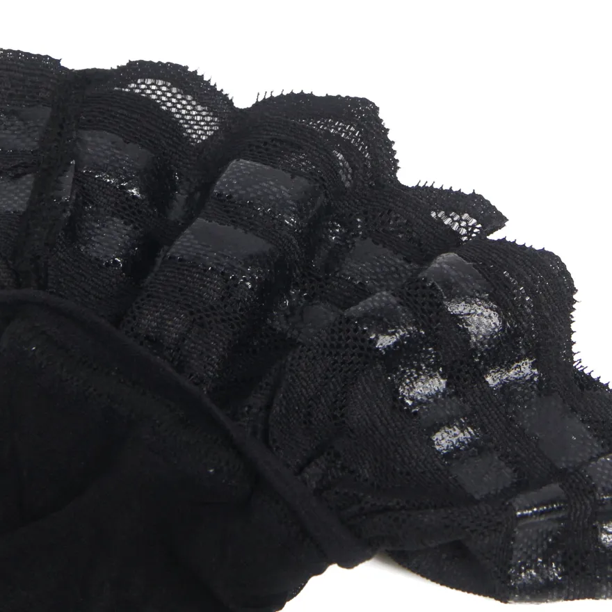 Sexy Schwarze Spitzenstrümpfe mit vertikaler Linie & Silikonband, 88% Nylon, 12% Spandex