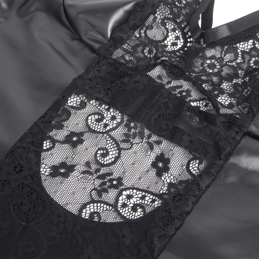 Sexy Schwarzes PU-Leder Lingerie Set – Spitze & Kunstleder, verführerische Dessous