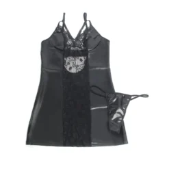 Sexy Schwarzes PU-Leder Lingerie Set – Spitze & Kunstleder, verführerische Dessous