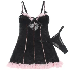 Sexy Schwarzes Rüschen-Nachtkleid – Spitze, Strapse & verführerische Lingerie