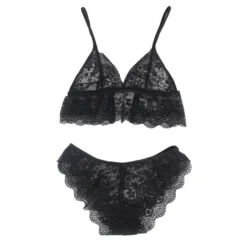 Sexy Schwarzes Spitzen Dessous Set 2-teilig Bralette, 95% Polyester, 5% Elastan