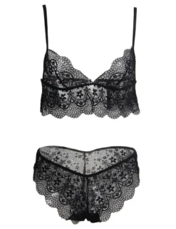 Sexy Schwarzes Spitzen Dessous Set 2-teilig Bralette, 95% Polyester, 5% Elastan