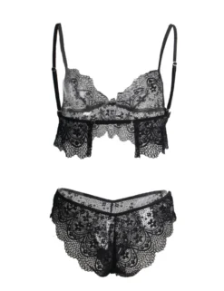 Sexy Schwarzes Spitzen Dessous Set 2-teilig Bralette, 95% Polyester, 5% Elastan
