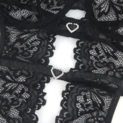 Sexy Schwarzes Spitzen-Lingerie Set – BH, Slip & Strapse, verführerische Dessous