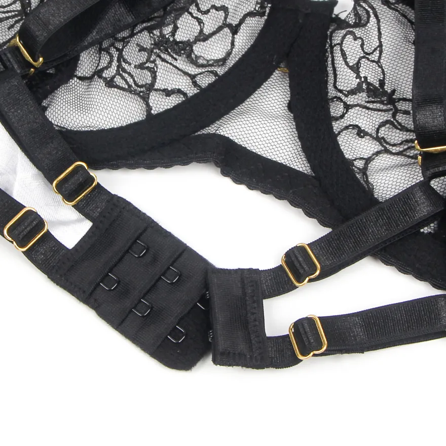 Sexy Schwarzes Spitzen-Lingerie Set – BH, Slip & Strapse, verführerische Dessous