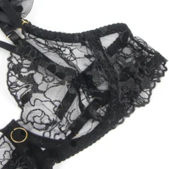 Sexy Schwarzes Spitzen-Lingerie Set – BH, Slip & Strapse, verführerische Dessous