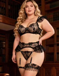 Sexy Schwarzes Spitzen-Lingerie Set – BH, Slip & Strapse, verführerische Dessous