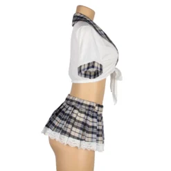 Sexy White Crop Top & Plaid Skirt – High-Quality Student Cosplay Uniform Outfit