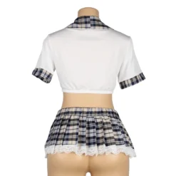 Sexy White Crop Top & Plaid Skirt – High-Quality Student Cosplay Uniform Outfit