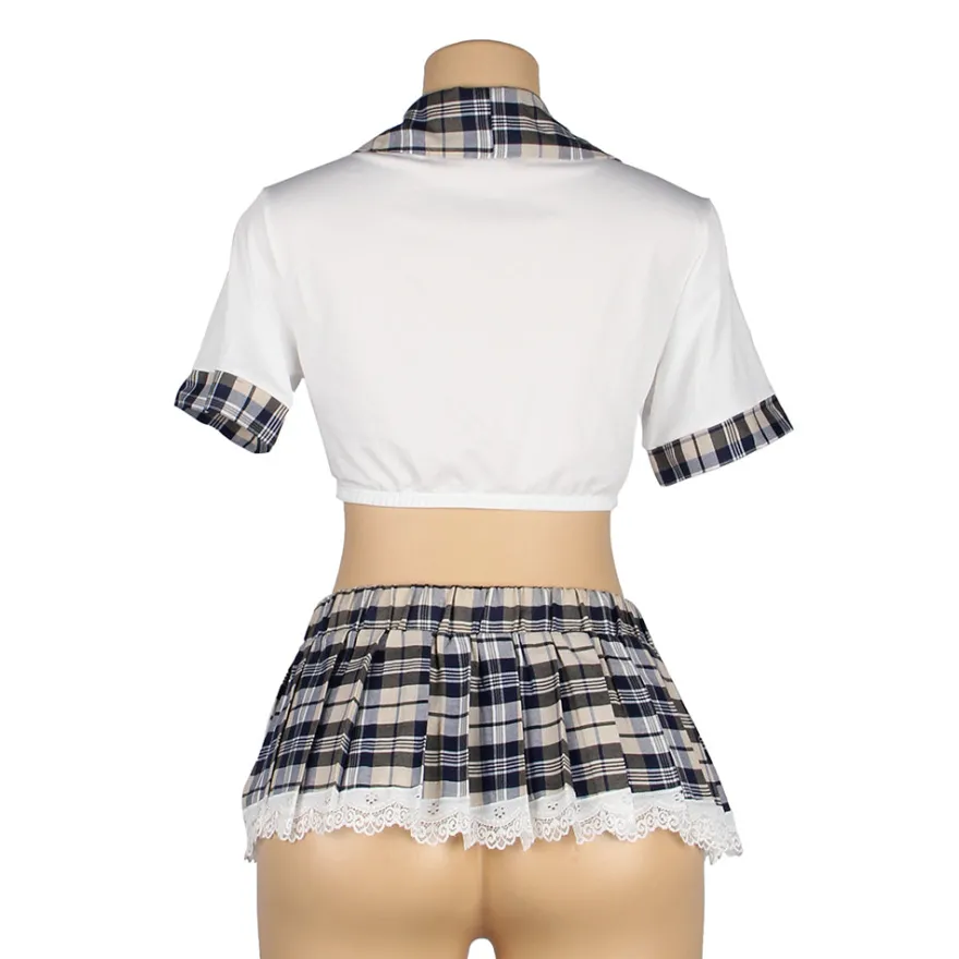 Sexy White Crop Top & Plaid Skirt – High-Quality Student Cosplay Uniform Outfit